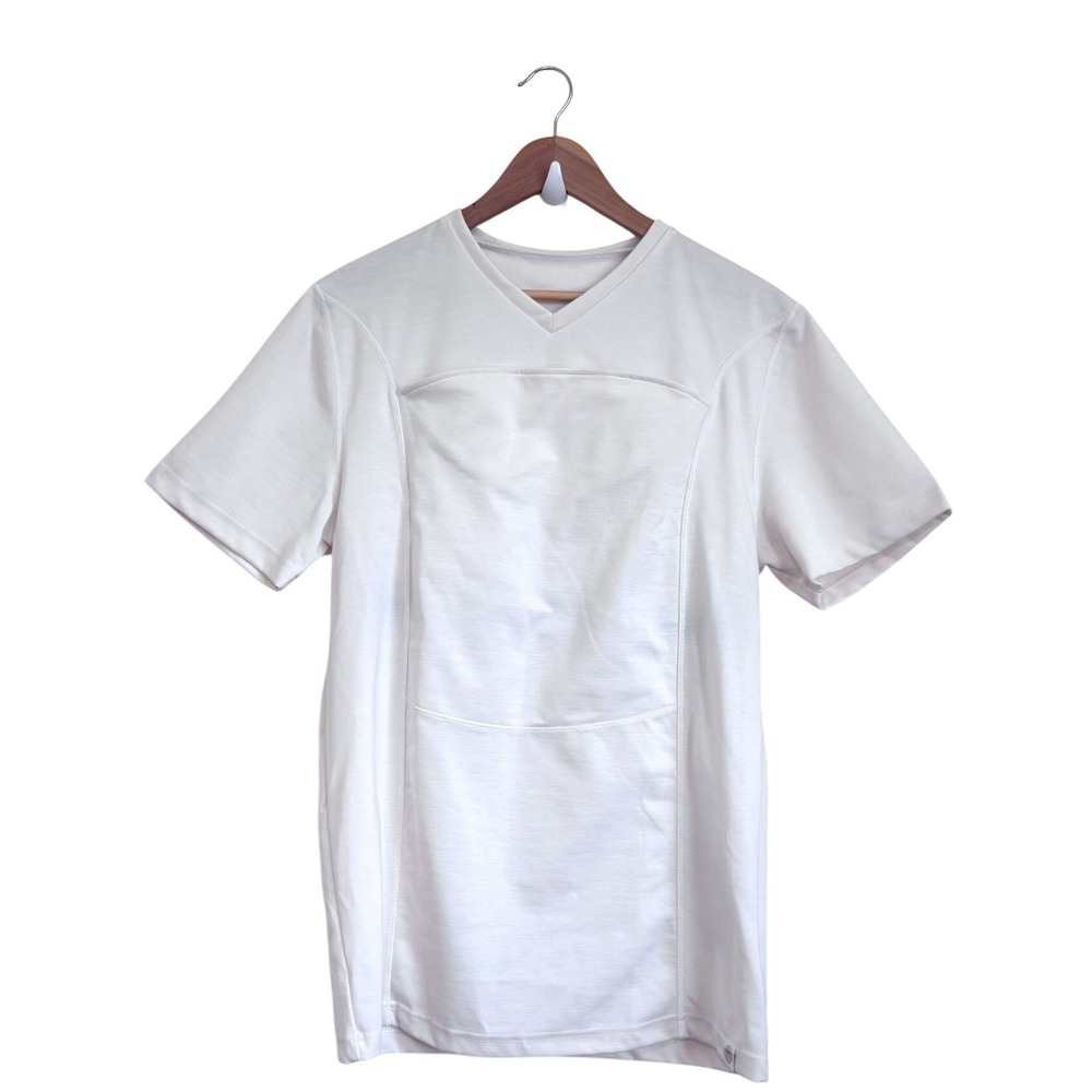 Lalabu Dad Shirt Mens Large White Kangaroo Pouch Baby V-Neck T-Shirt